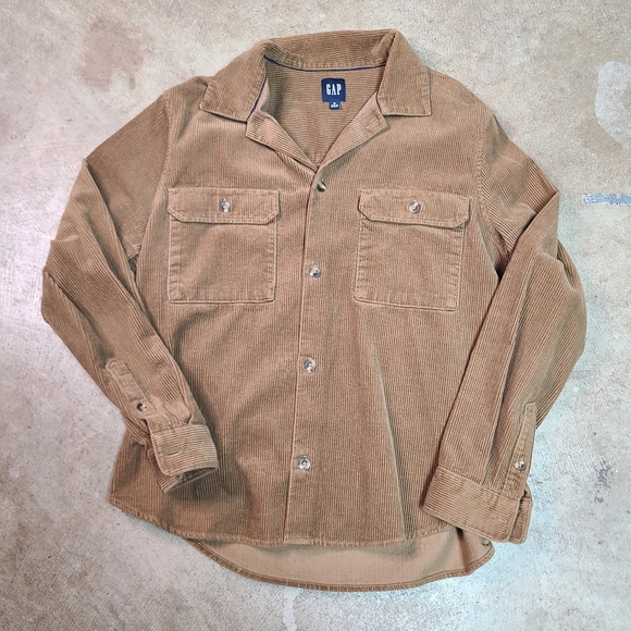 GAP Corduroy Shirt Jacket Shacket Tan Brown Button Up Mens medium - Picture 2 of 5